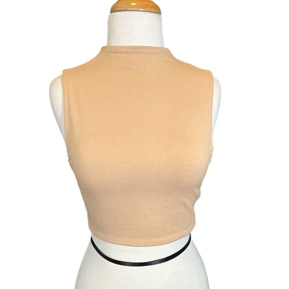 Naked Wardrobe Large New With Tags Nude Crop Top Short Sleeve Double Layered - Picture 1 of 9